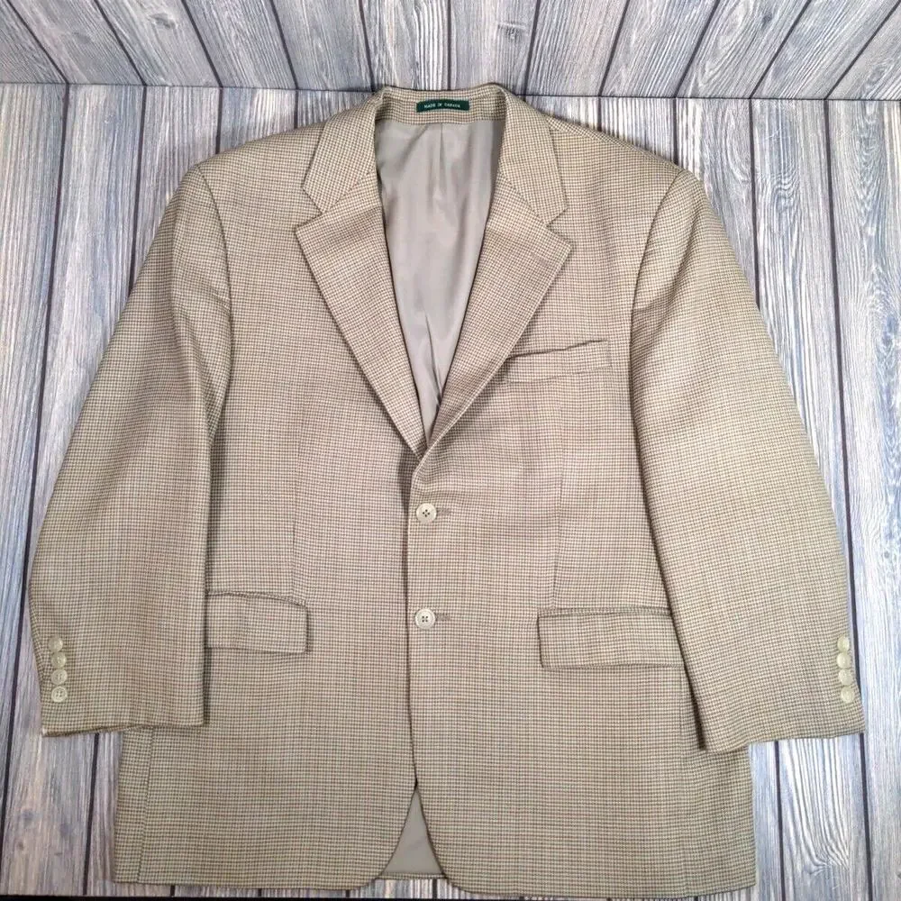 Ralph Lauren LRL Men Sport‎ Coat Laine Vierge Pure Wool Herringbone Tan SZ 44